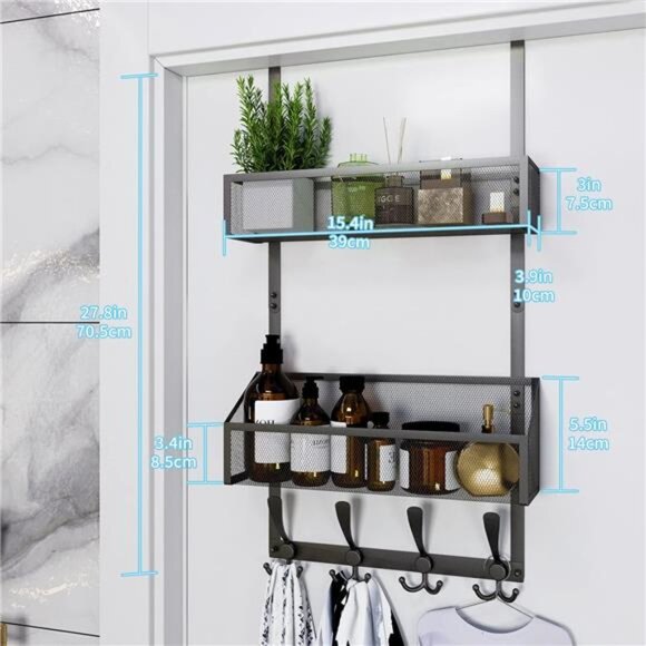 Over The Door Hooks Organizer Storage Rack Bathroom Kitchen Bedroom Office Black - Picture 3 of 7